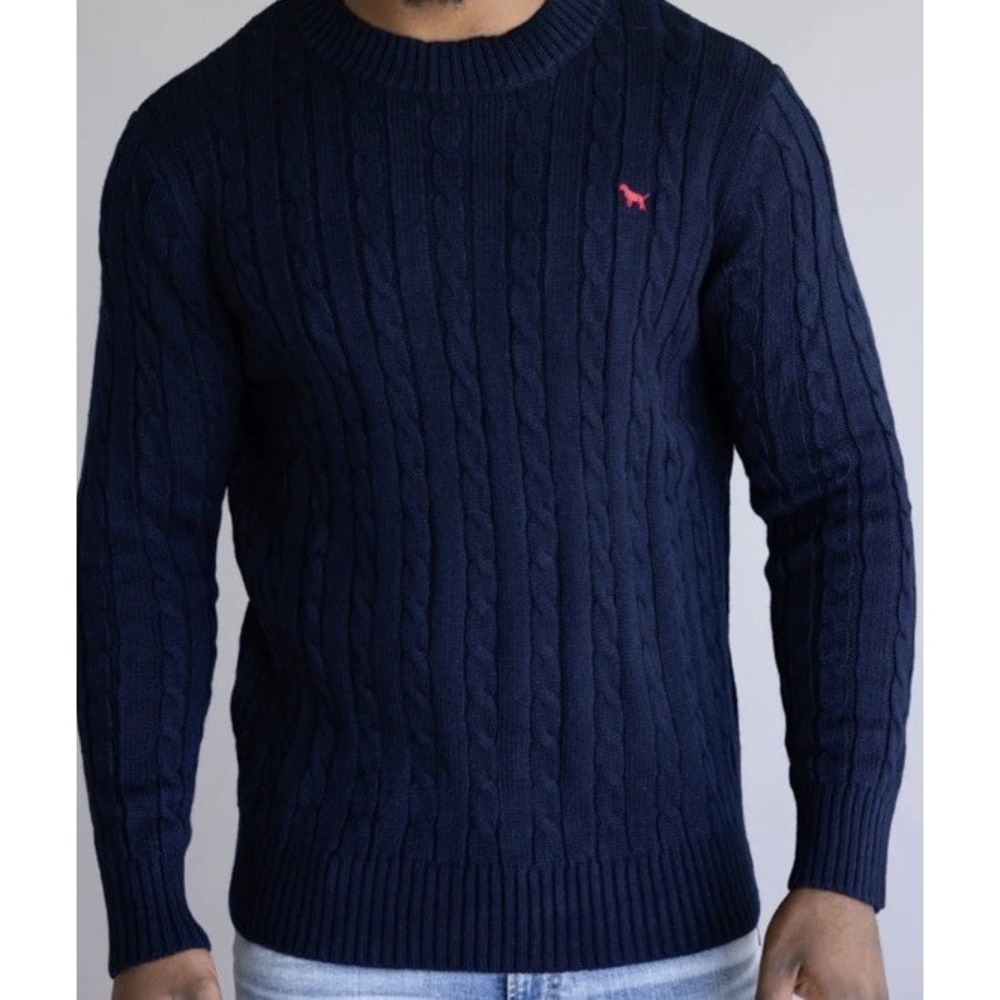 New Simply Southern Men's Cable-Knit Crewneck Pullover Sweater Navy Blue XL